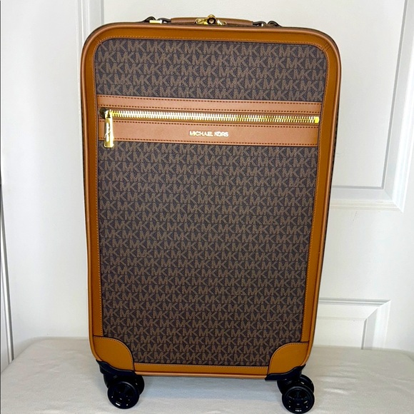 Michael Kors Travel Small Trolley Brown and Tan Monogram Leather Gold Hardware - Picture 12 of 13